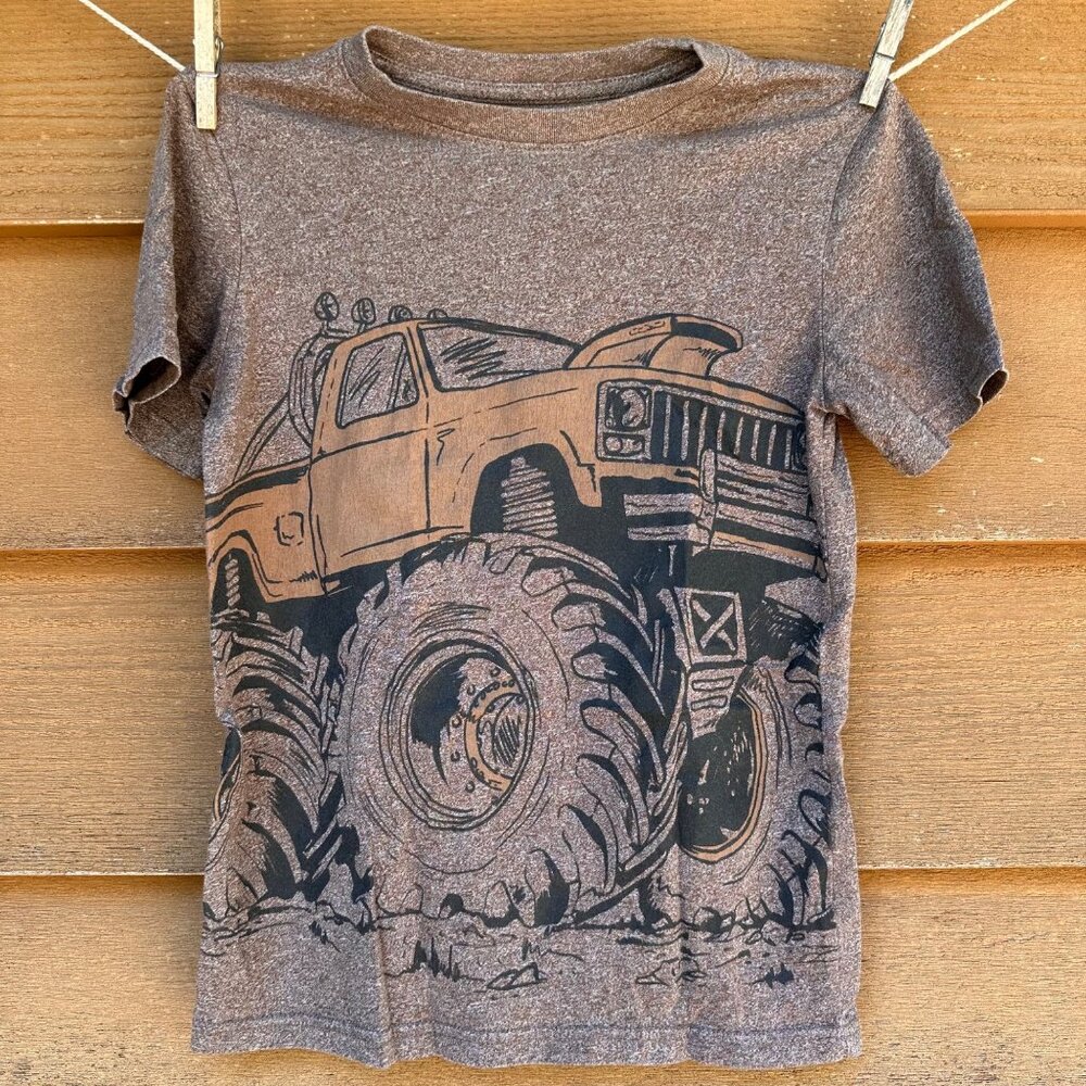 Cat & Jack Brown Monster Truck Graphic Boys T-Shirt M 8/10 Cotton Blend